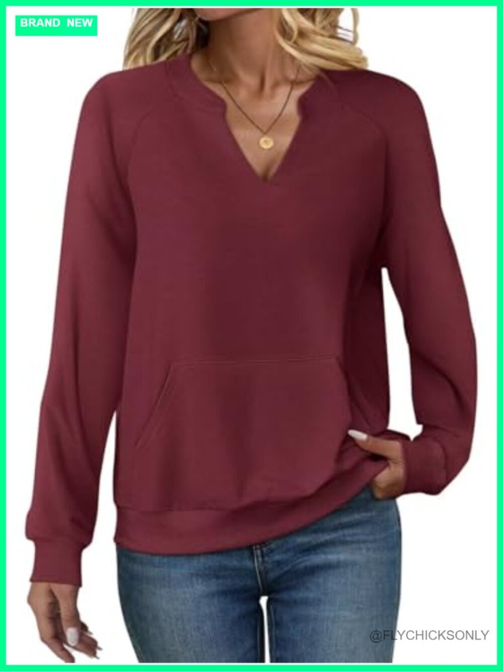 Womens V Neck Sweatshirt with Pockets Fleece Long Sleeve Pullover